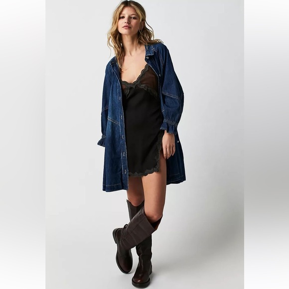commonry denim dress Camille Mini - Sedona Blue Wash 1 chest patch pocket Flashback to 1964, British 2-3 Years Color:Dark